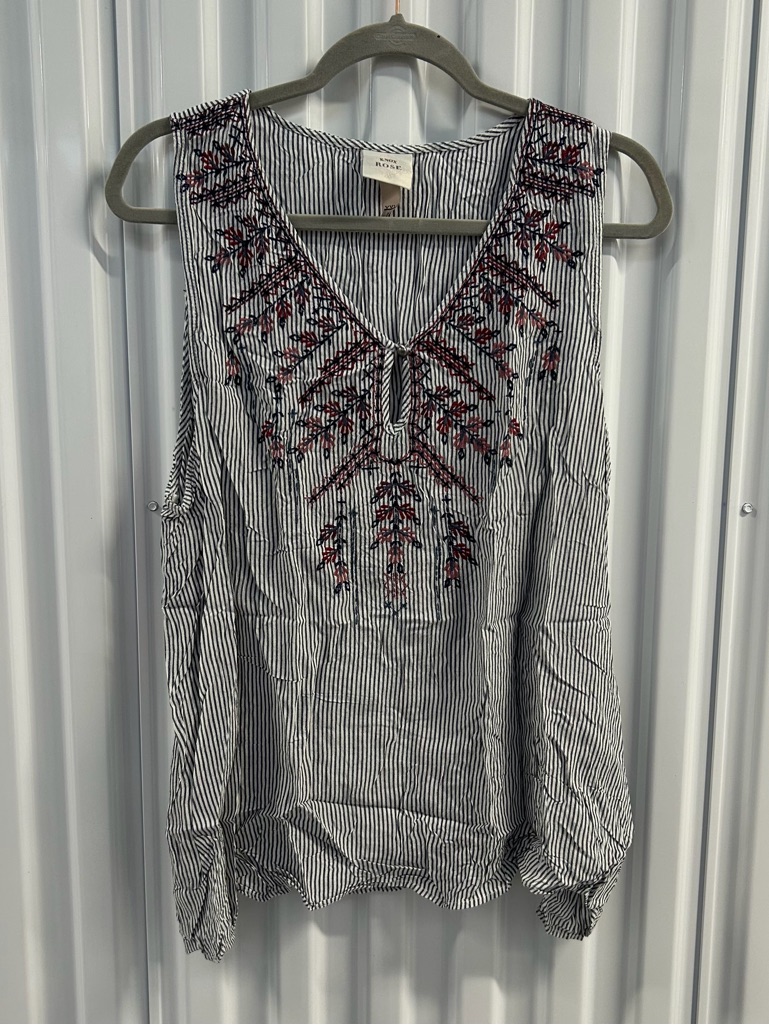 Knox Rose Black & White Striped Embroidered V-Neck Sleeveless Top Size Xxl